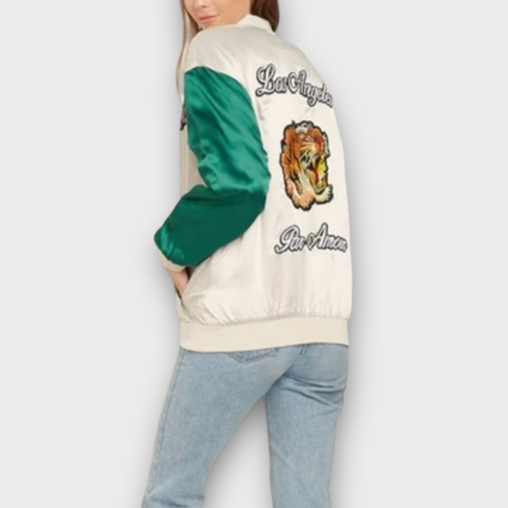 Hayden Green and Cream Bomber Jacket - Picture 3 of 14